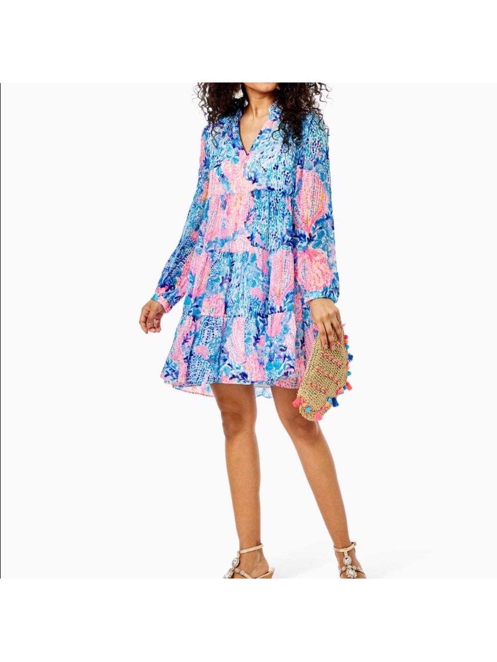 Lilly Pulitzer Sarita Swing Dress Blue Pink Seashell Print Size 8 - Picture 2 of 6
